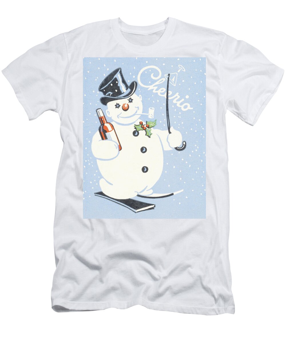 Accessories T-Shirt featuring the drawing Cheerio Snowman by CSA Images