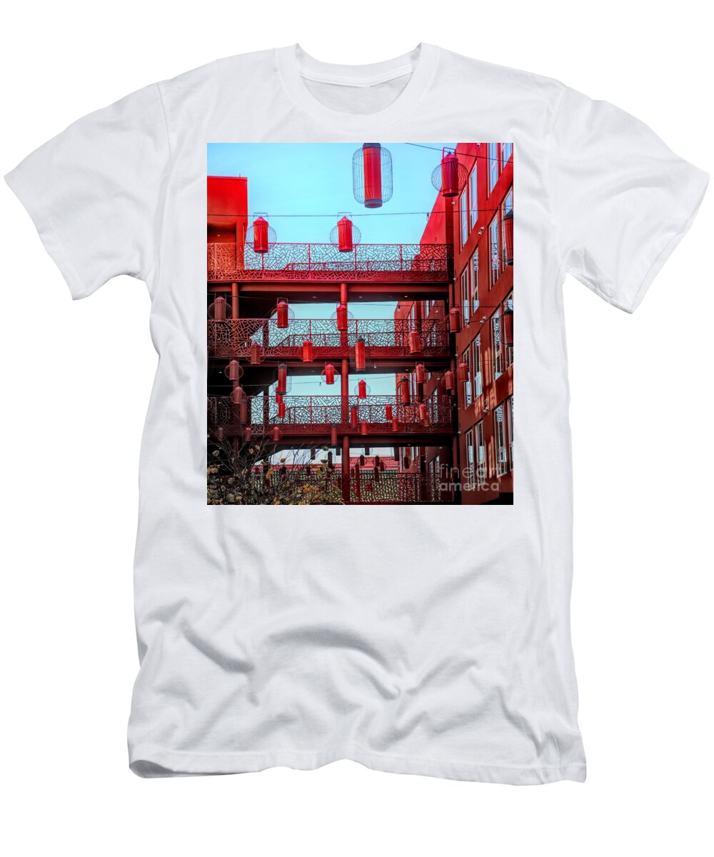 Architectural T-Shirt featuring the photograph China Lantern Light Apartments Chinatown Los Angeles by Chuck Kuhn
