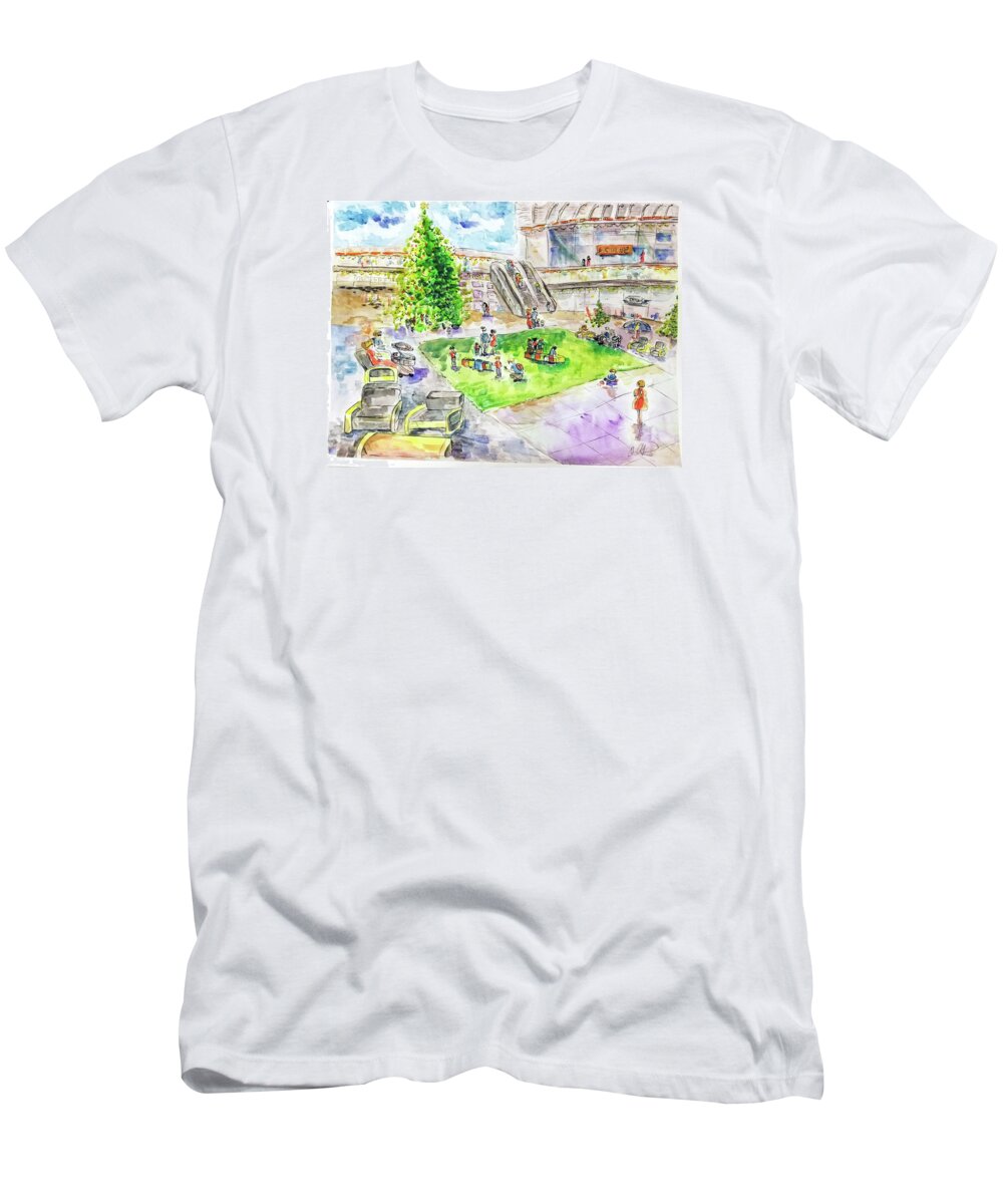 Contemporary Art T-Shirt featuring the painting City Center Mall Christmas 2018 by Leslie Ouyang