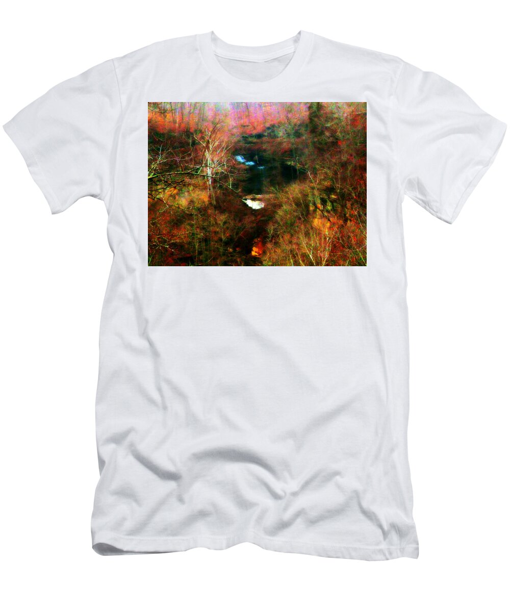 Abstract T-Shirt featuring the photograph Clifty Falls Abstract Impressionism by Mike McBrayer
