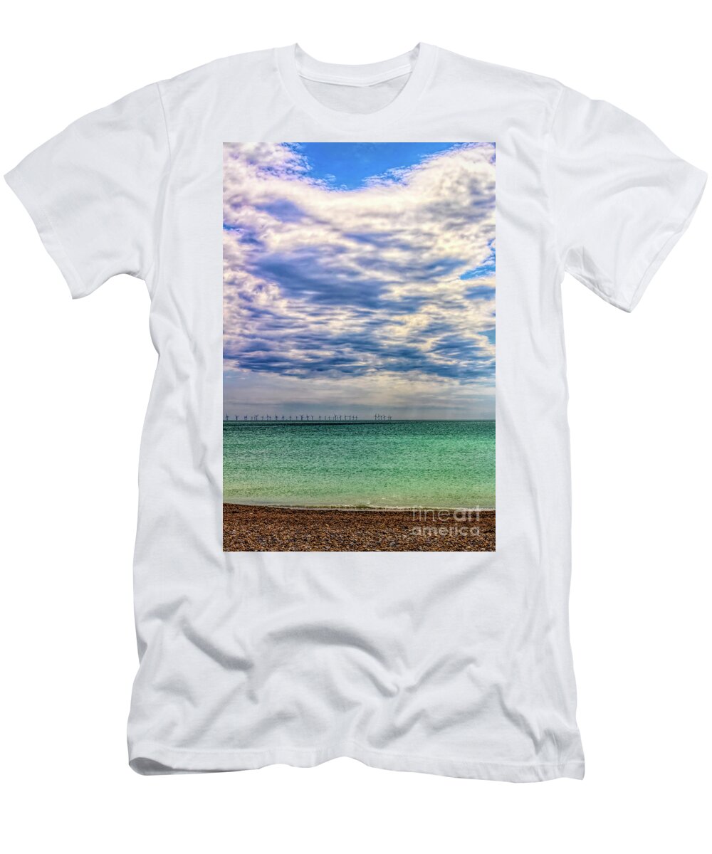 Britain T-Shirt featuring the photograph Clouds over Worthing Beach by Roslyn Wilkins