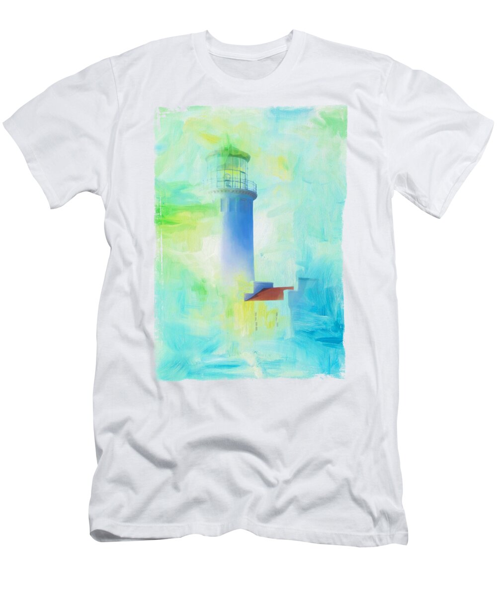 Nature T-Shirt featuring the mixed media Coastal Hope - Light The Way by Amanda Jane