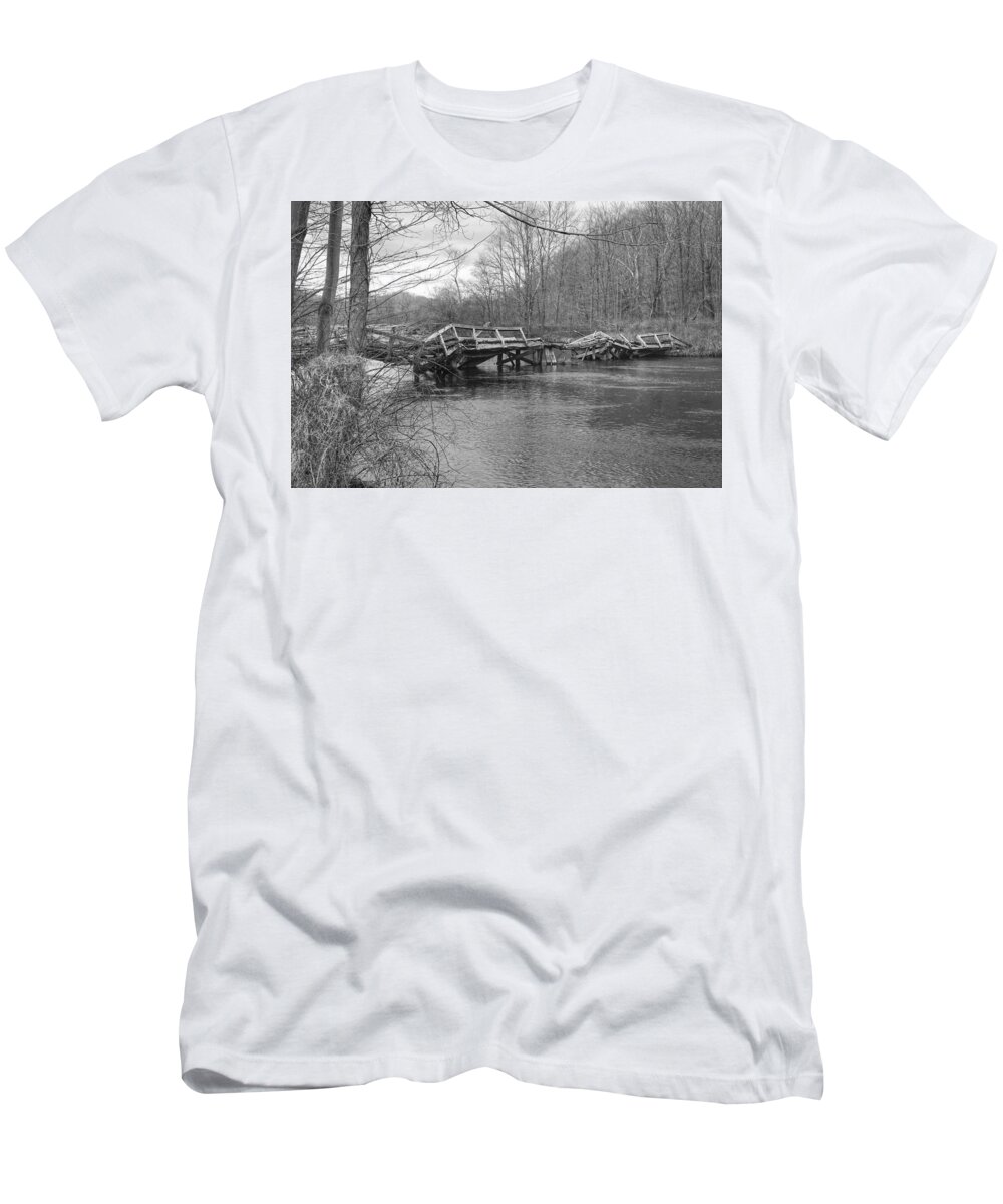 Waterloo Village T-Shirt featuring the photograph Collapsed Bridge at Waterloo Village by Christopher Lotito