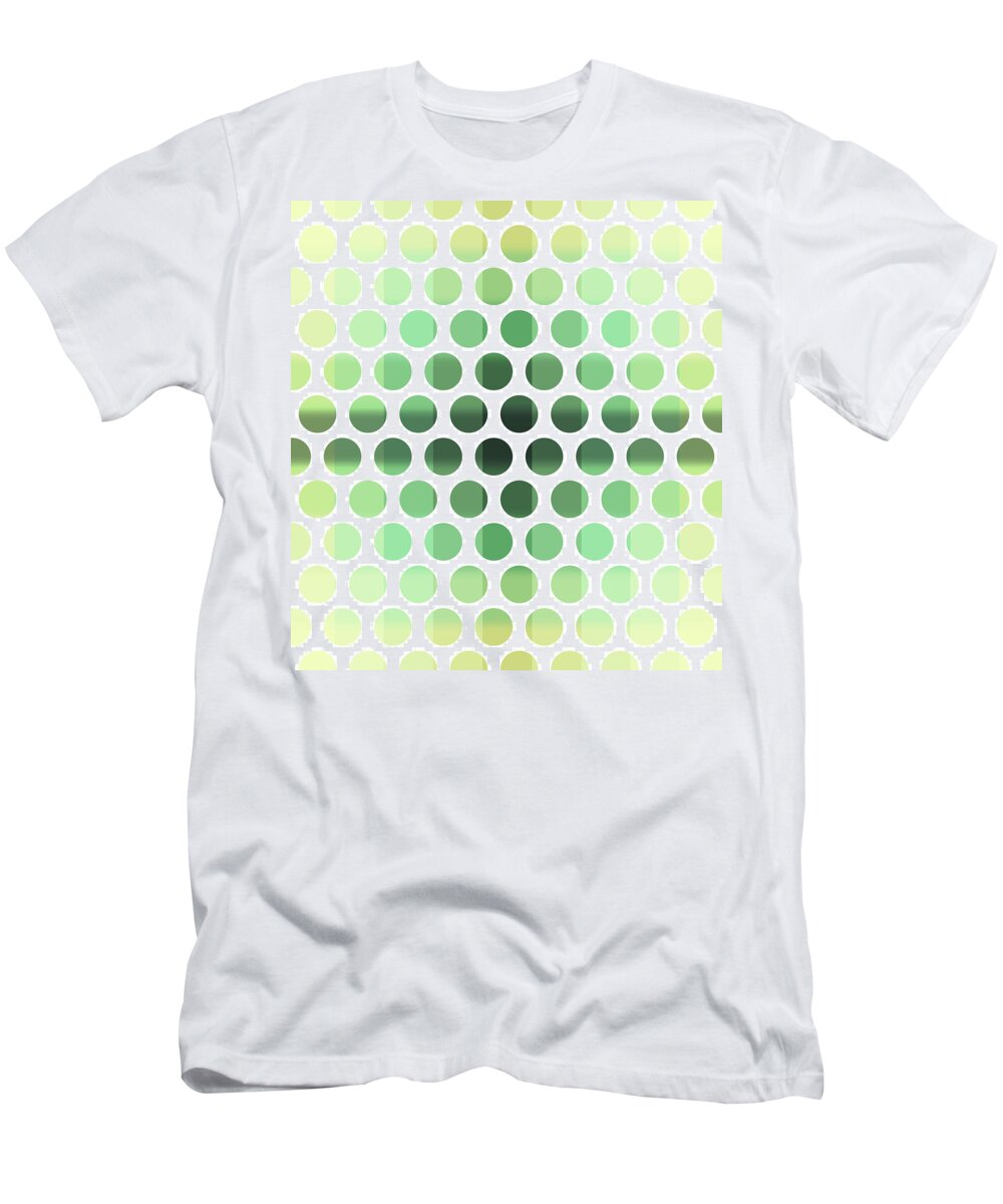 Pattern T-Shirt featuring the mixed media Colorful Dots Pattern - Polka Dots - Pattern Design 6 - Cream, Aqua, Teal, Olive, Green by Studio Grafiikka
