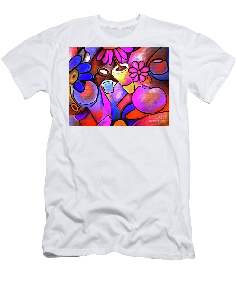 Colorful Flowerpots Abstract T-Shirt featuring the digital art Colorful Flowerpots Abstract by Laurie's Intuitive