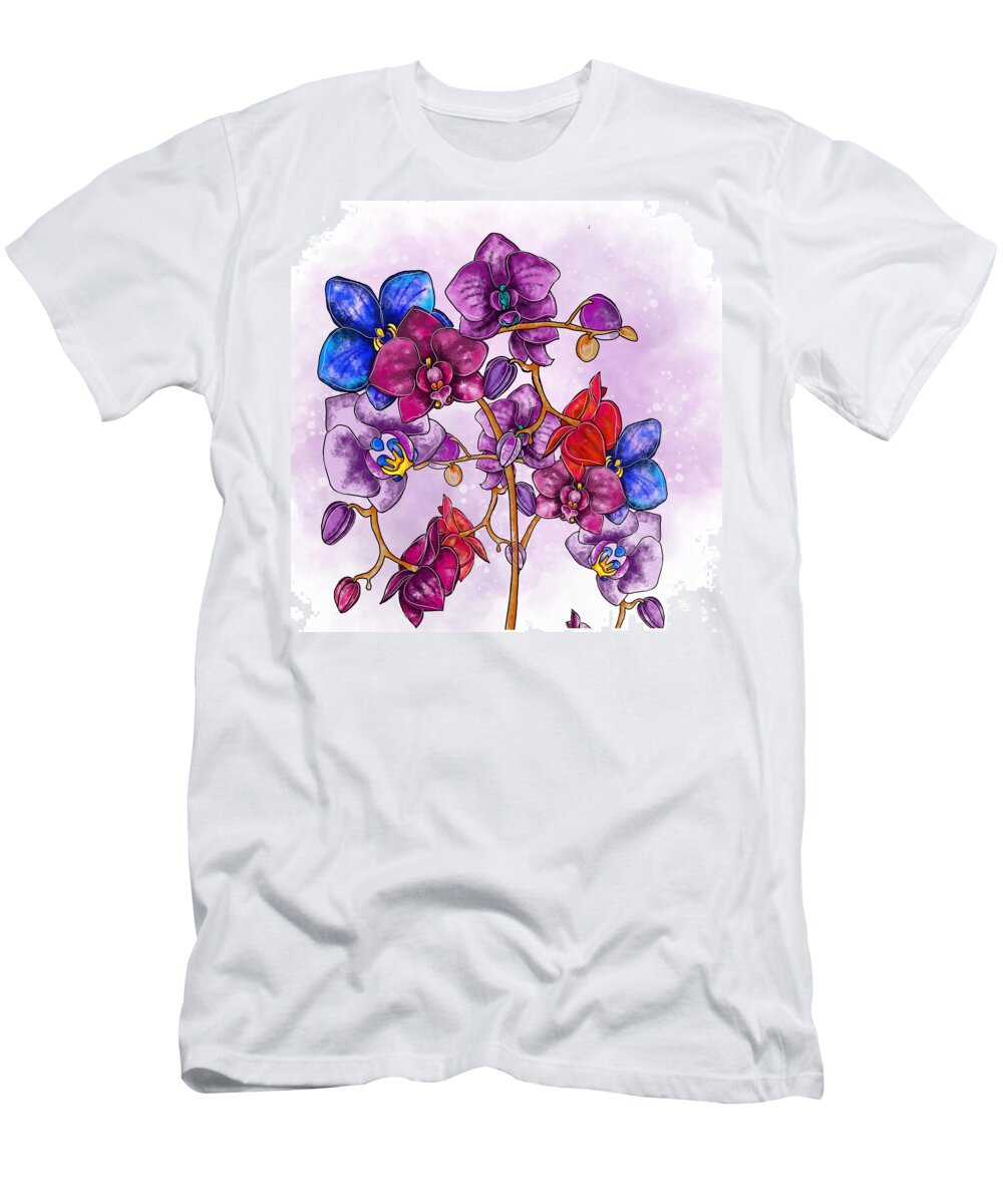 Orchid T-Shirt featuring the painting Colorful Orchids by Patricia Piotrak