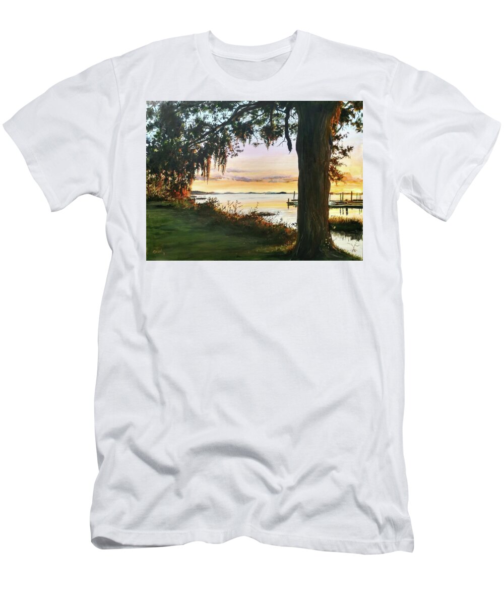 Sunset T-Shirt featuring the painting Cooper River Sunset by William Brody
