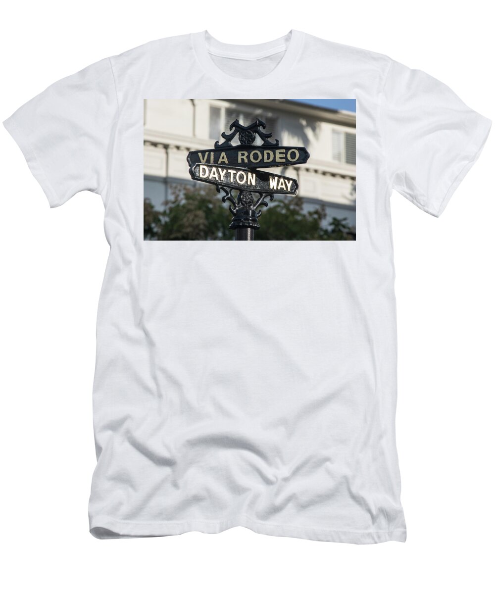 Berverly Hills T-Shirt featuring the photograph Corner of Via Rodeo and Dayton Way by John McGraw