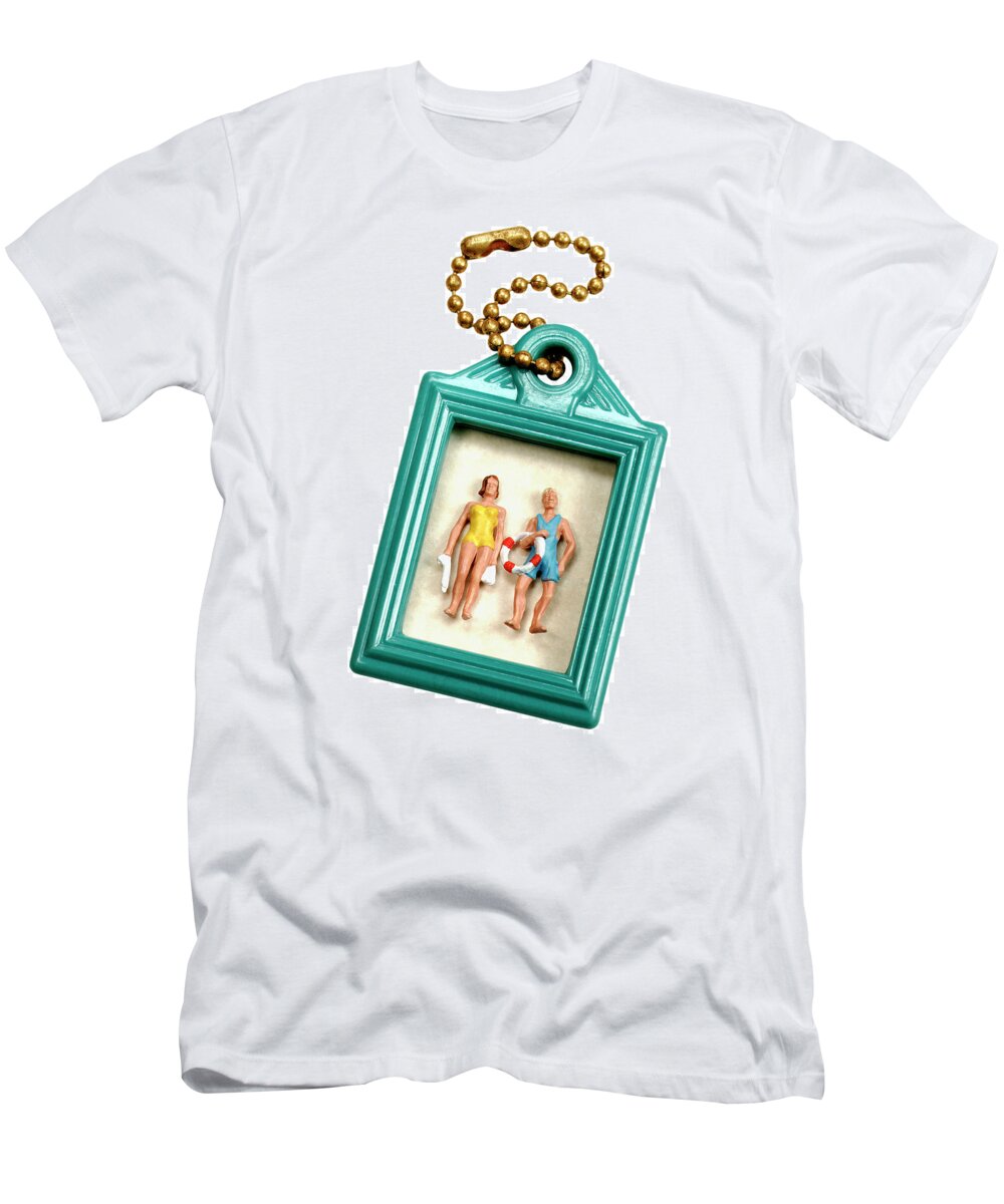 Beach T-Shirt featuring the drawing Couple at Beach Inside Picture Frame by CSA Images