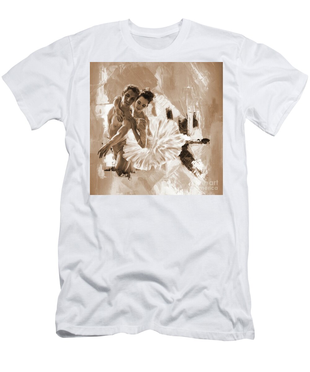 Ballerina T-Shirt featuring the painting Couple dance Ballerina 01 by Gull G