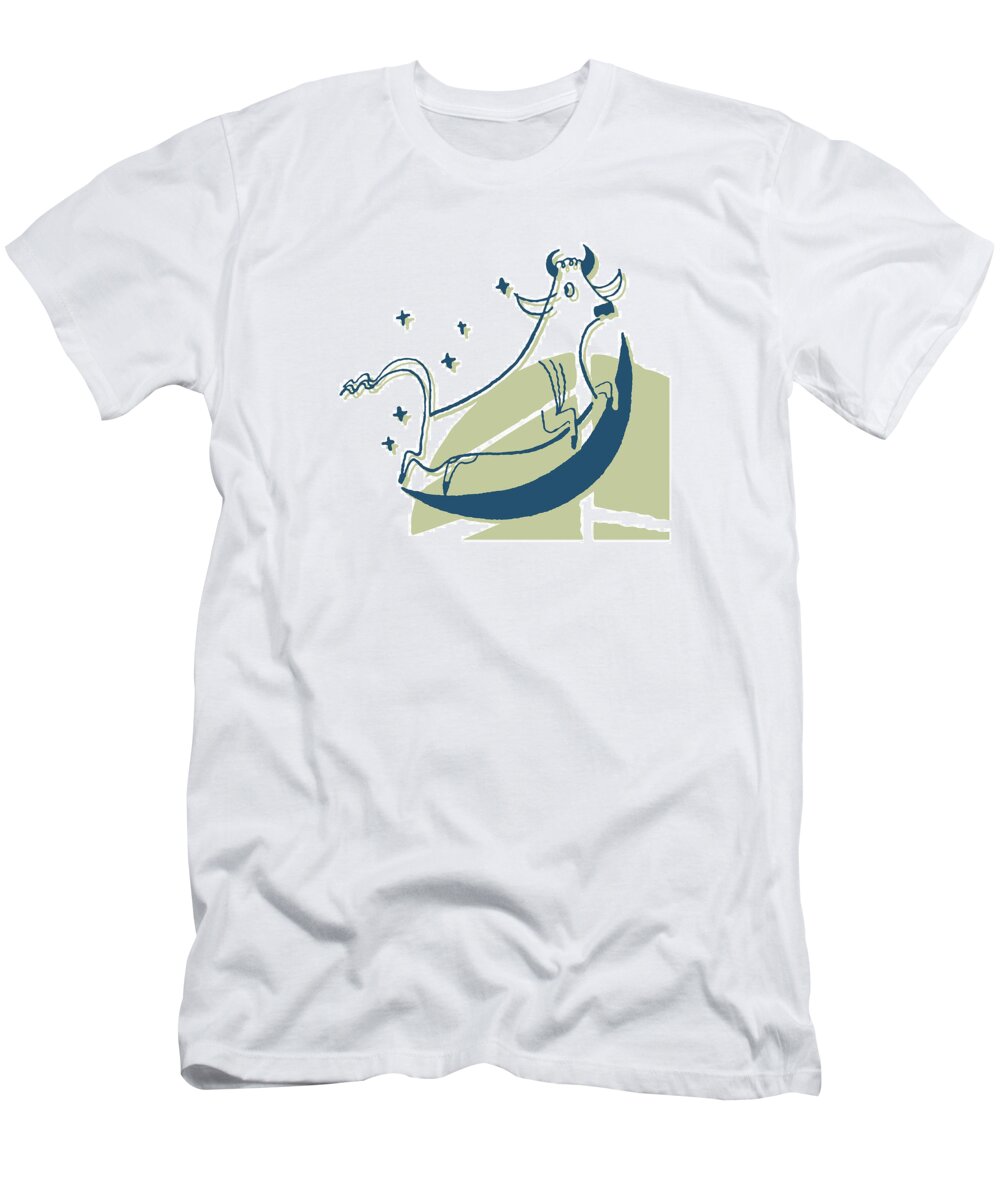 Animal T-Shirt featuring the drawing Cow Jumps Over Moon by CSA Images