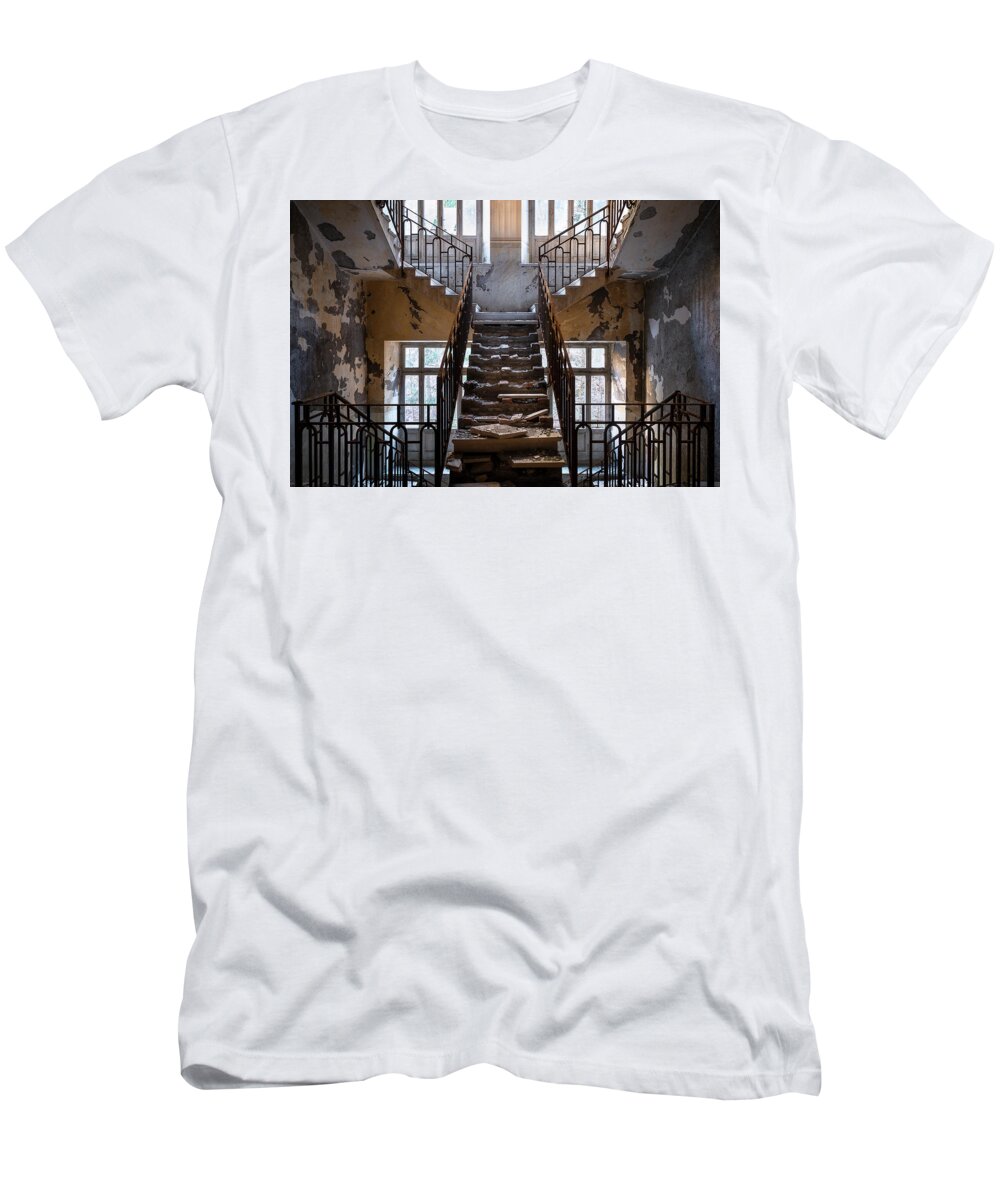 Urban T-Shirt featuring the photograph Creepy Abandoned Stairs by Roman Robroek