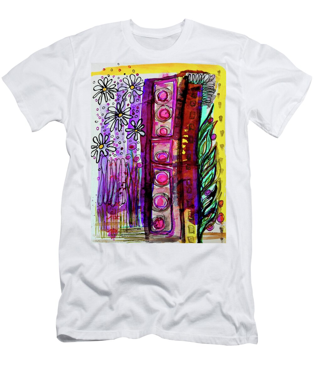 Field T-Shirt featuring the mixed media Daisy Field by Mimulux Patricia No