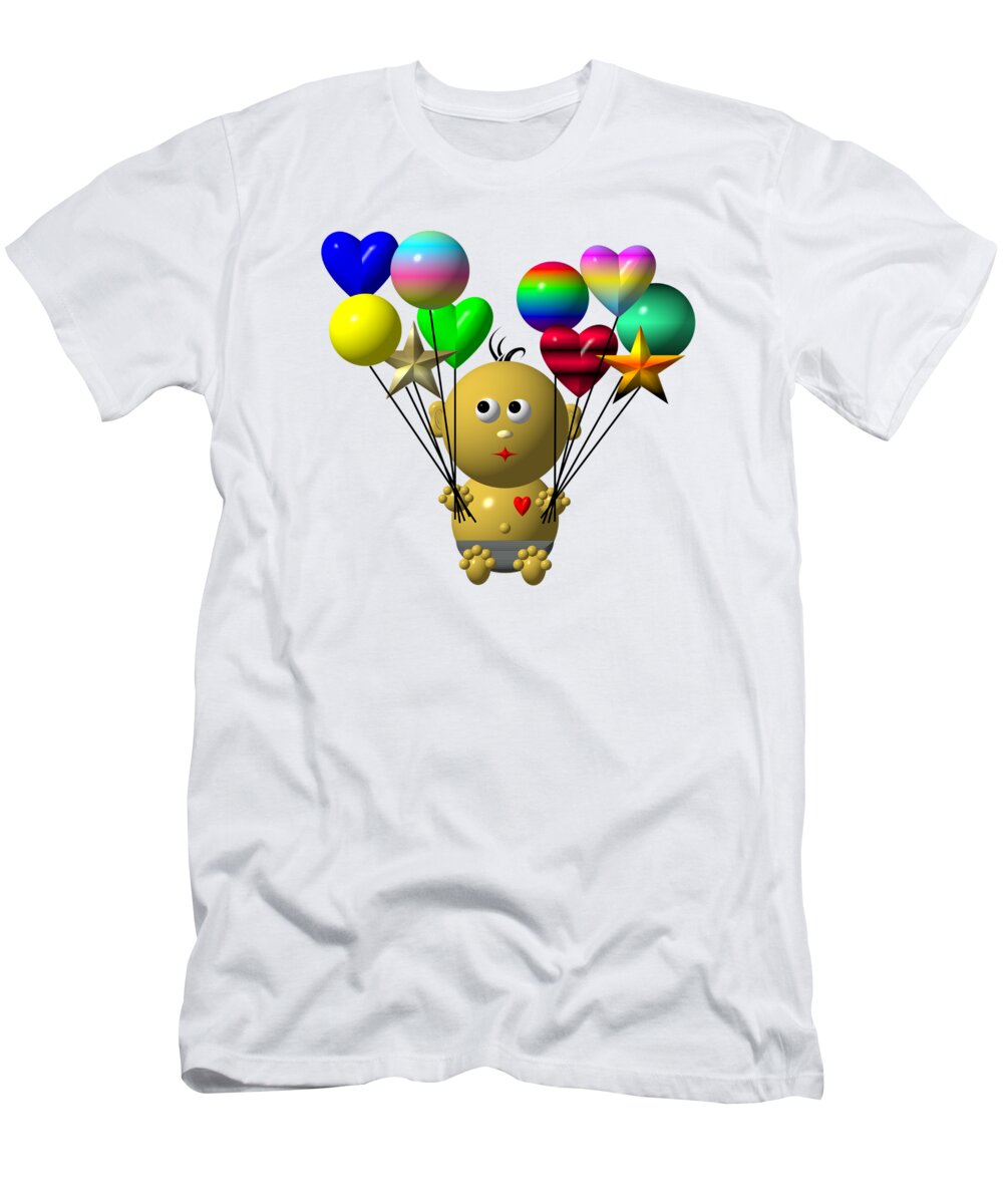 Dark Skinned Bouncing Baby Boy With 10 Balloons T-Shirt featuring the digital art Dark Skinned Bouncing Baby Boy With 10 Balloons by Rose Santuci-Sofranko
