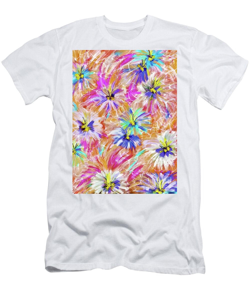 Delicate Flowers Abstract T-Shirt featuring the digital art Delicate Flowers Abstract by Laurie's Intuitive