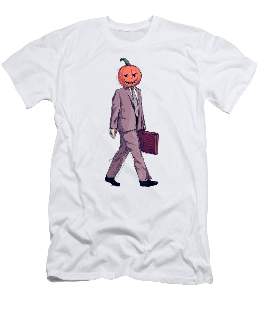 Pumpkin T-Shirt featuring the drawing Dwight Halloween by Ludwig Van Bacon