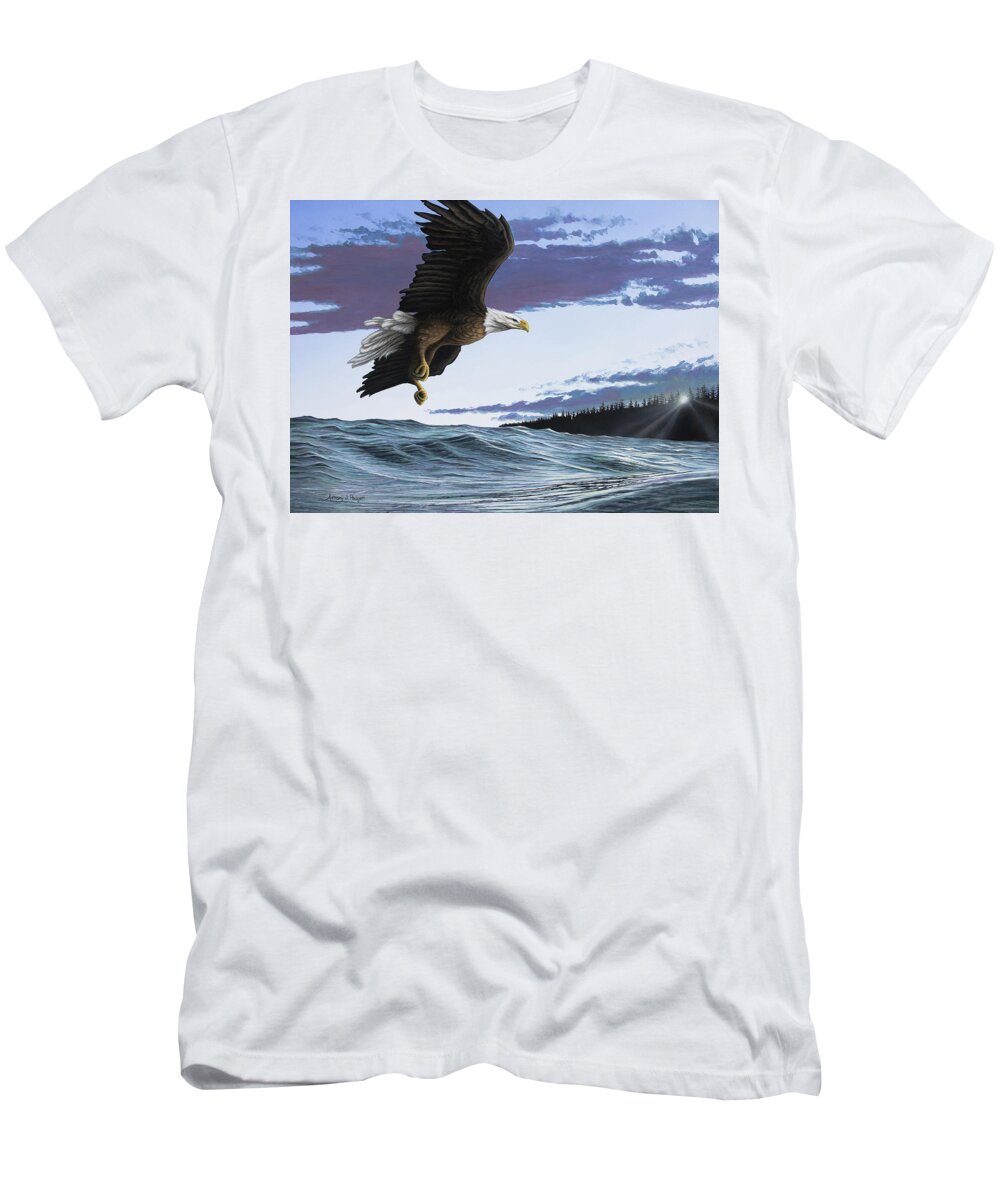 Landscape T-Shirt featuring the painting Eagle in Flight by Anthony J Padgett
