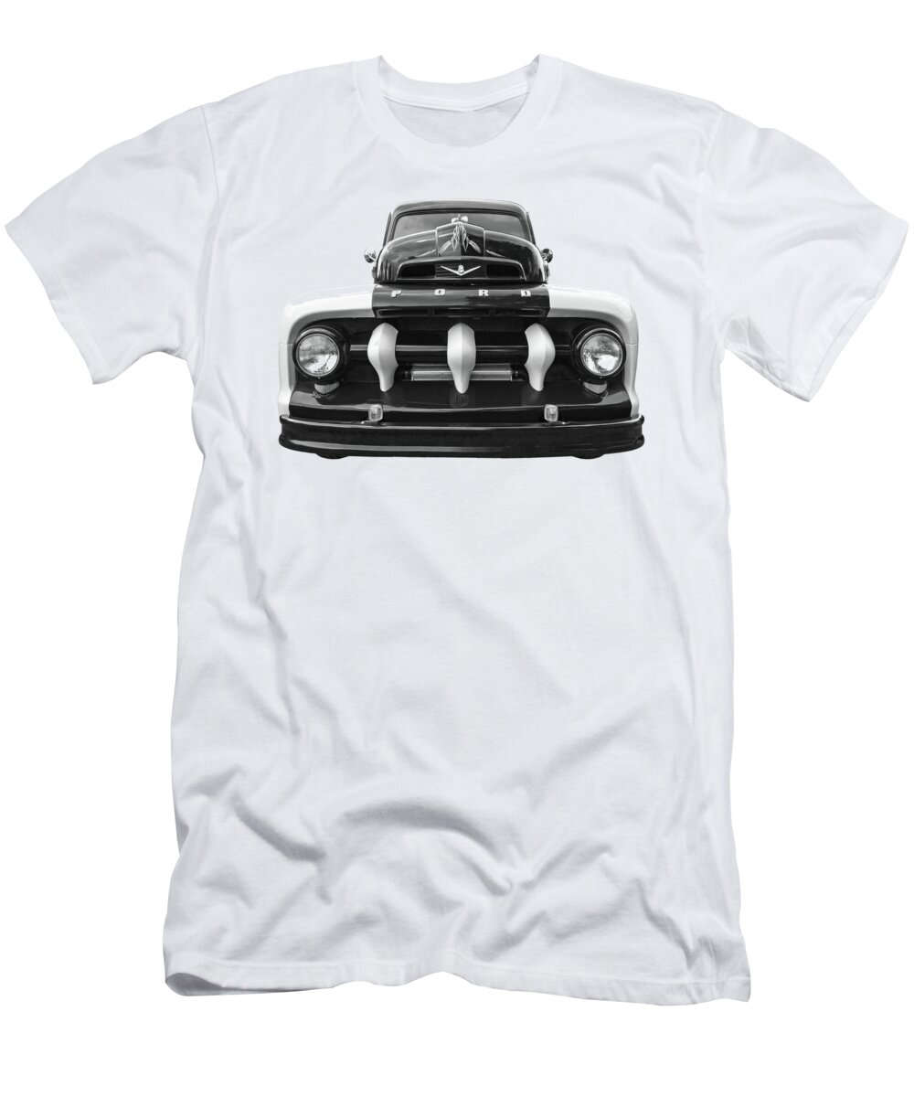 Ford Truck T-Shirt featuring the photograph Early Fifties Ford V8 F-1 Truck in Black and White by Gill Billington
