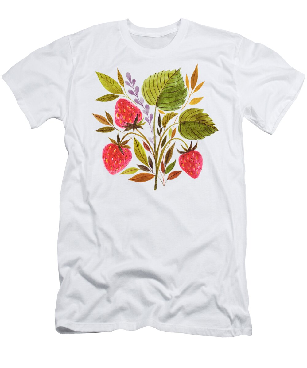 Strawberry T-Shirt featuring the painting Early Summer Strawberries Are The Sweetest by Little Bunny Sunshine