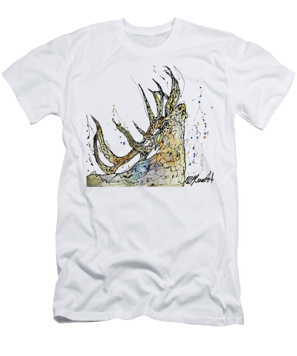 Nature T-Shirt featuring the mixed media Elk art print by OLena Art by Lena Owens - OLena Art Vibrant Palette Knife and Graphic Design