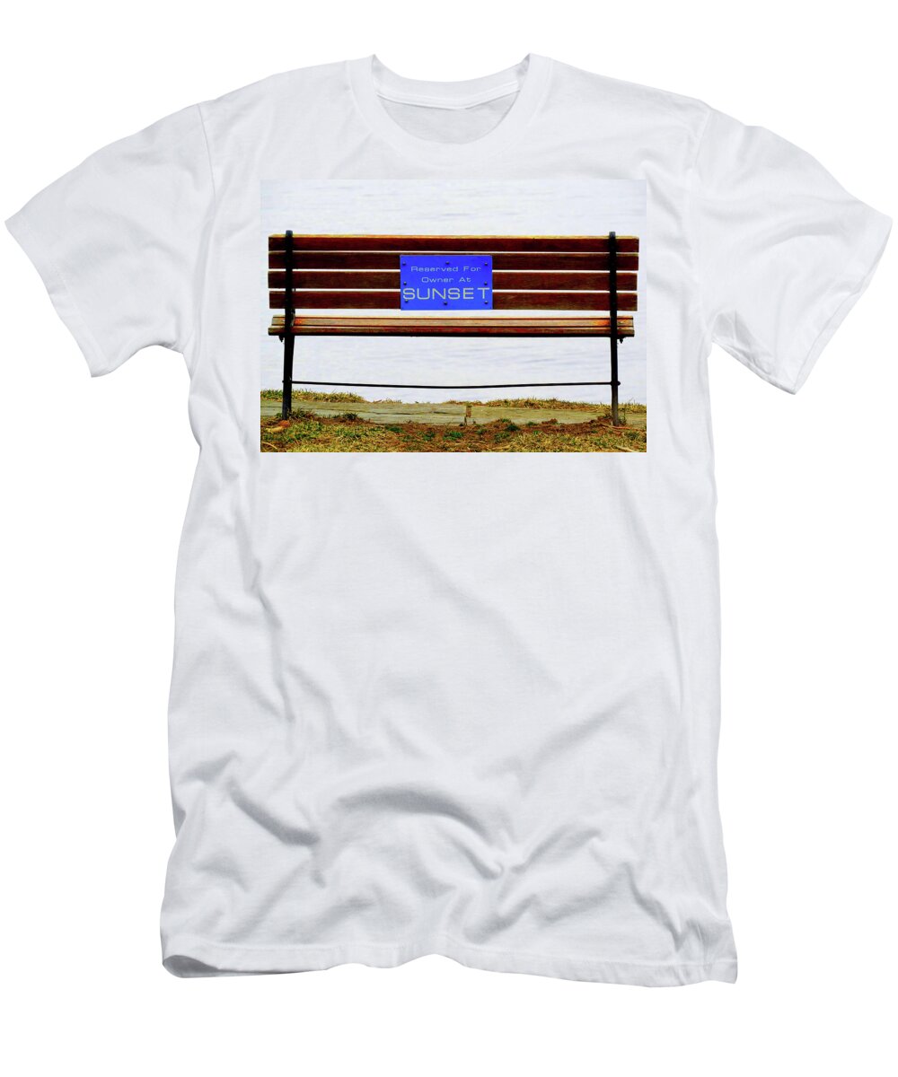 Bench T-Shirt featuring the photograph Empty Bench Waiting for Sunset by Linda Stern
