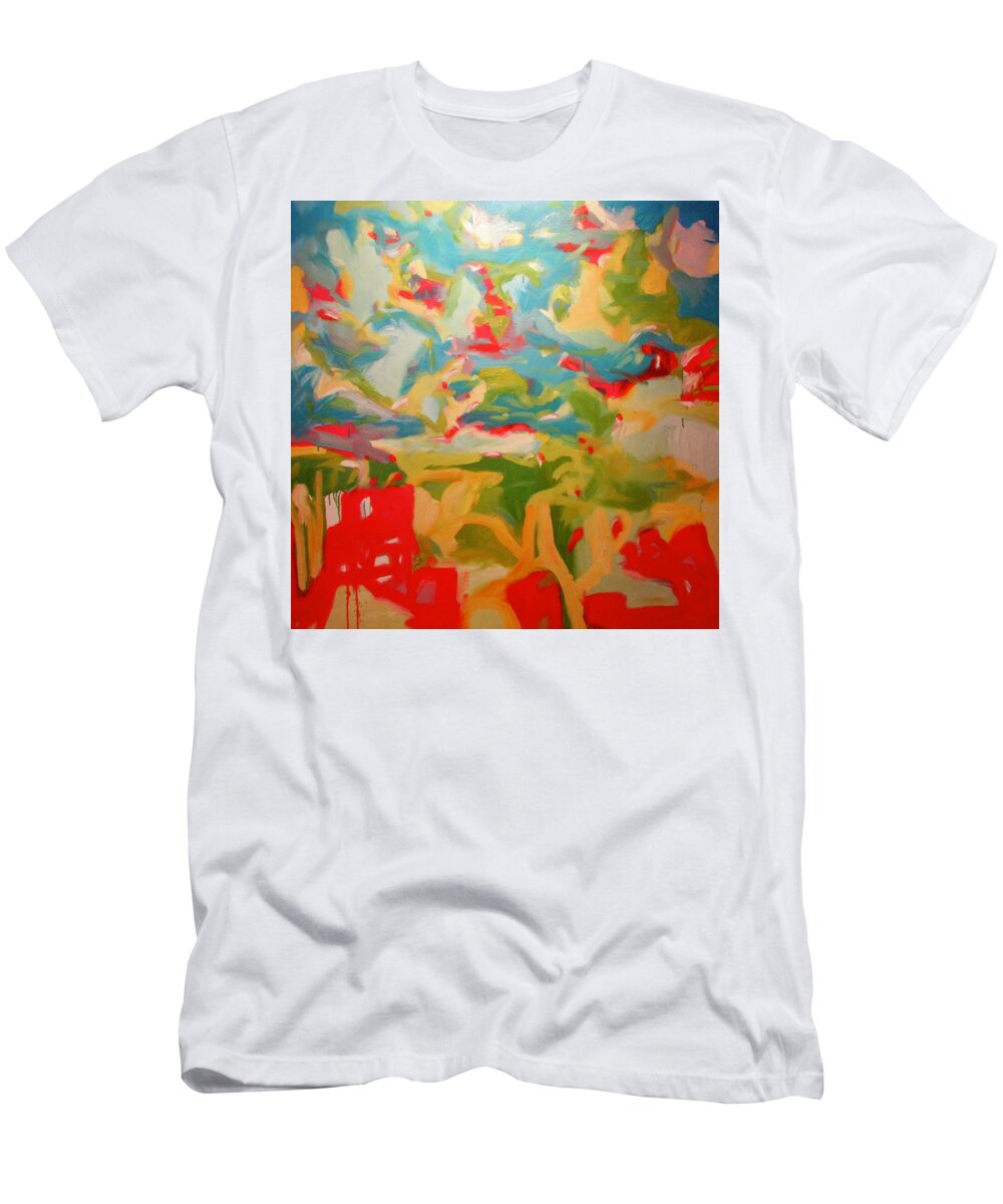 Red T-Shirt featuring the painting Everywhere At Once by Steven Miller