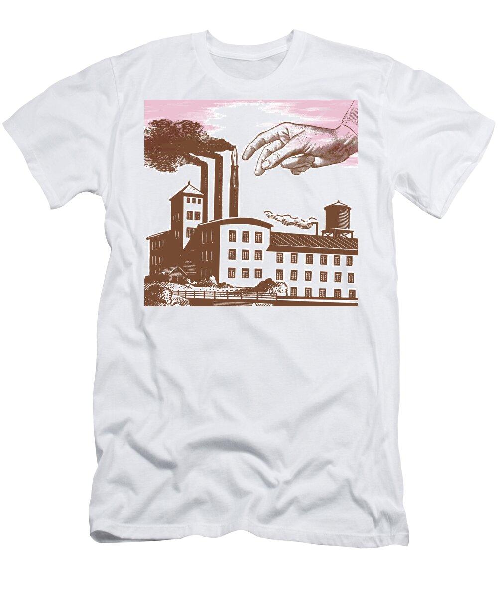Air Quality T-Shirt featuring the drawing Factory Building by CSA Images