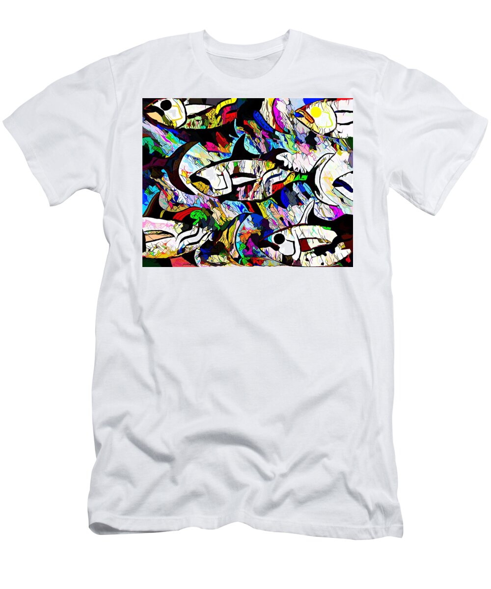 Modern Abstract Art T-Shirt featuring the painting Fancy Fish Swimming By 2of2 by Joan Stratton