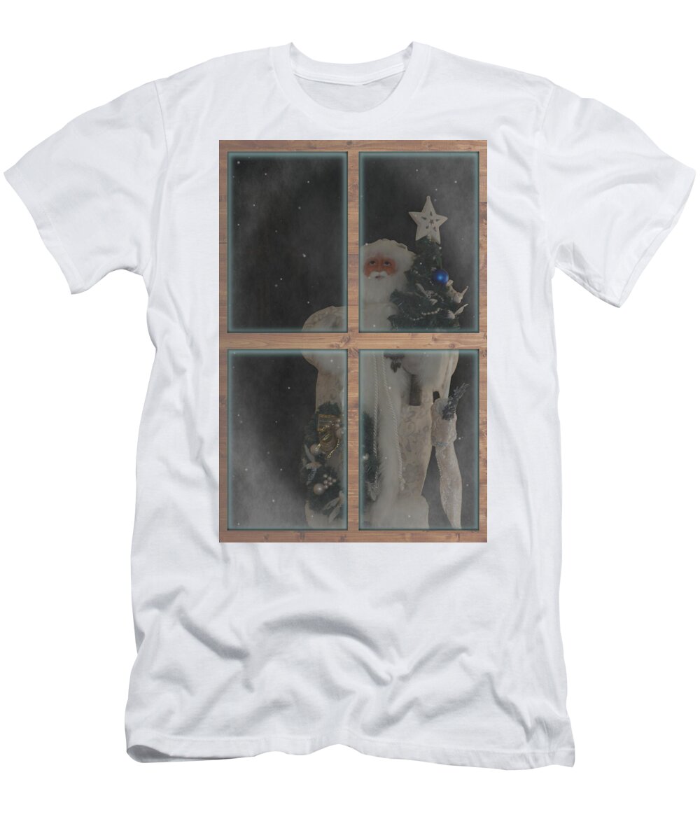 Father Christmas T-Shirt featuring the photograph Father Christmas in Window by Colleen Cornelius