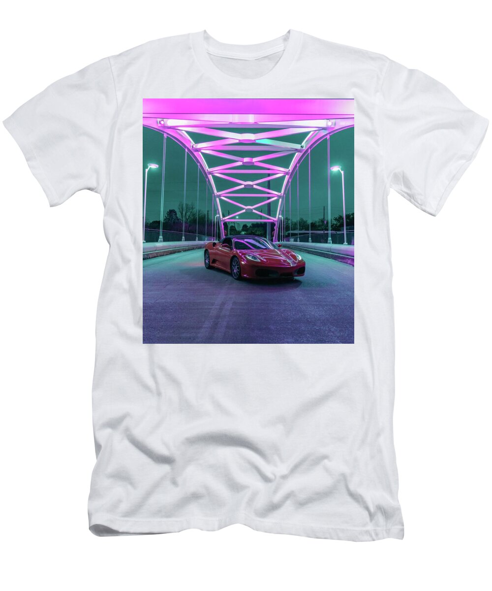 Ferrari 430 Bridge T-Shirt featuring the photograph Ferrari F430 Hazard Bridge by Rocco Silvestri