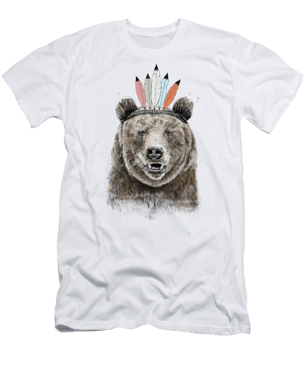 Bear T-Shirt featuring the mixed media Festival bear by Balazs Solti
