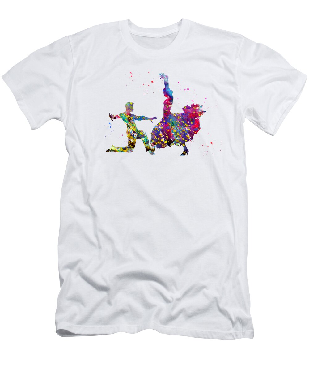 Flamenco Dancers T-Shirt featuring the digital art Flamenco Dancers-colorful by Erzebet S