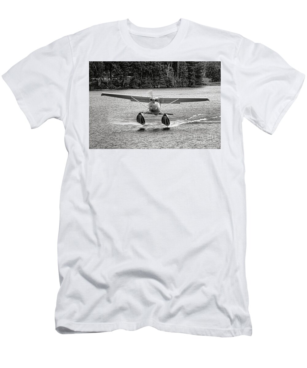 Floatplane T-Shirt featuring the photograph Floatplane Taking Off on a Maine Lake by Olivier Le Queinec
