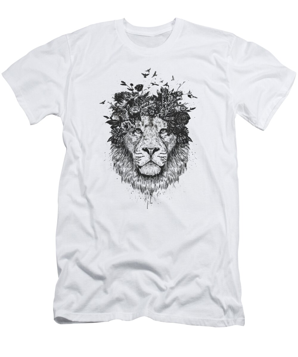 Lion T-Shirt featuring the drawing Floral lion by Balazs Solti
