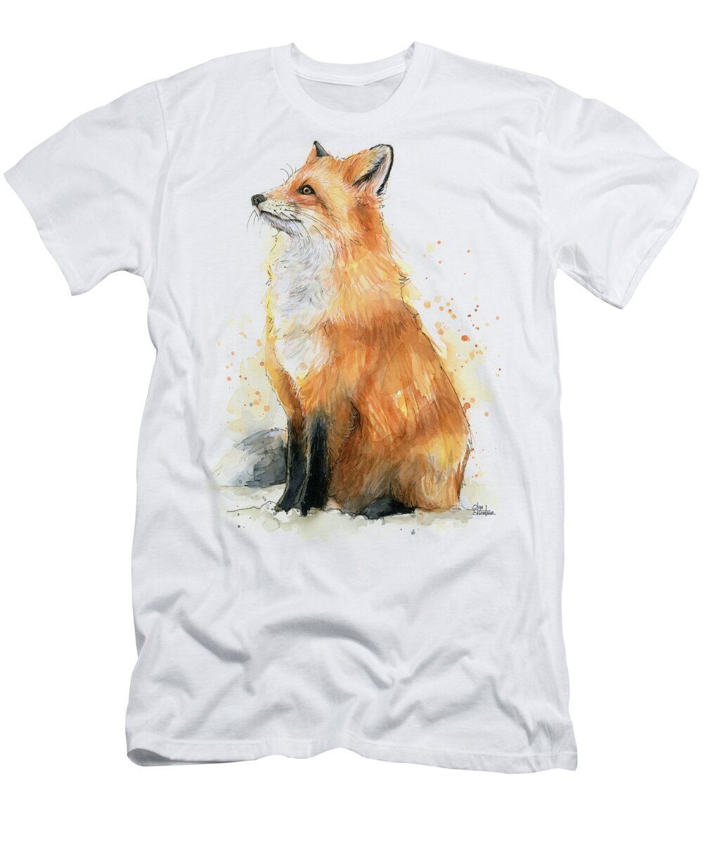Watercolor Fox T-Shirt featuring the painting Fox Watercolor by Olga Shvartsur