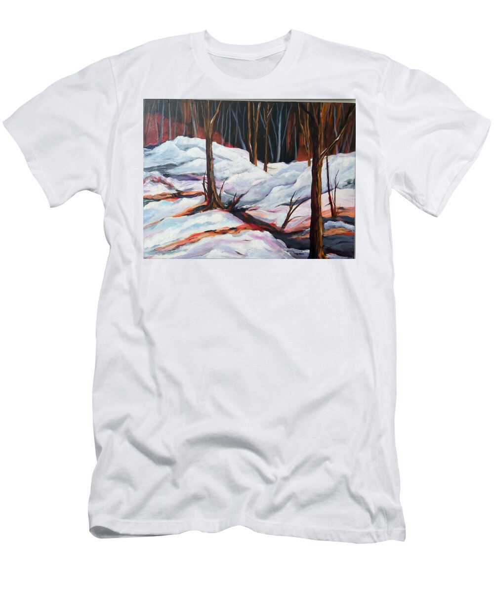 Winter T-Shirt featuring the painting Freshly Fallen Snow by Rosie Sherman