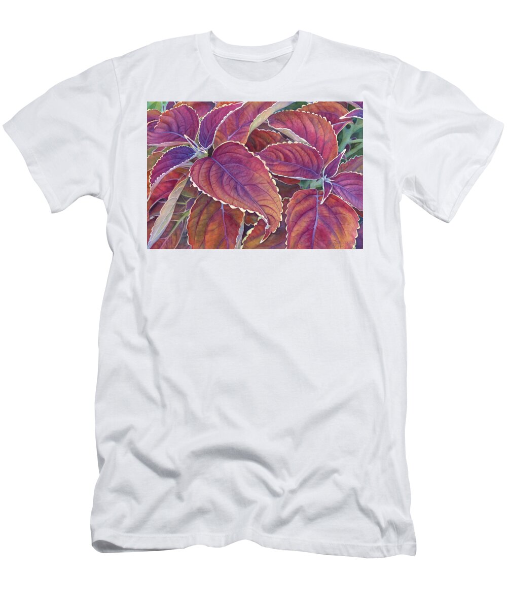 Coleus T-Shirt featuring the painting Frillery by Sandy Haight