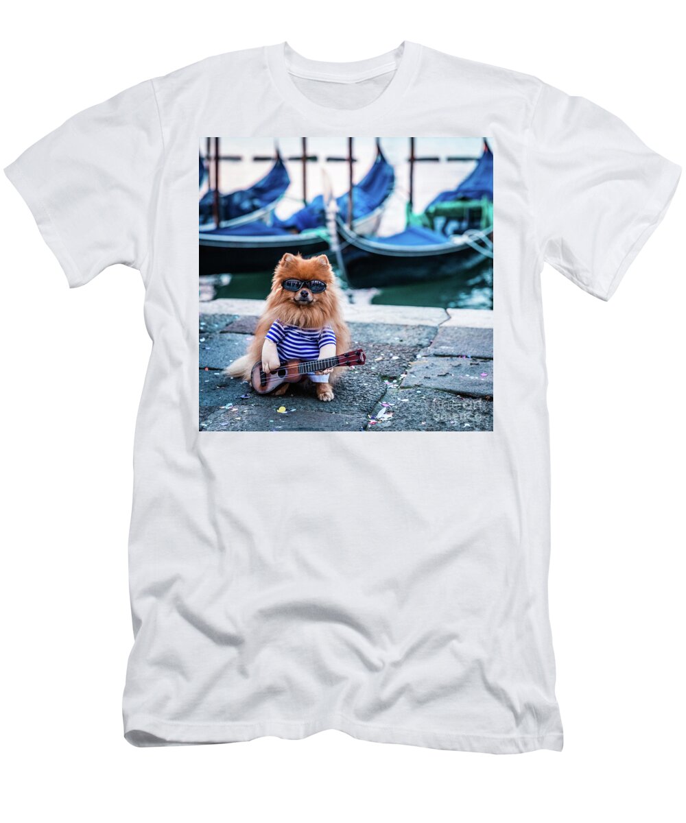 Dog T-Shirt featuring the photograph Funny dog at the carnival in Venice by Lyl Dil Creations