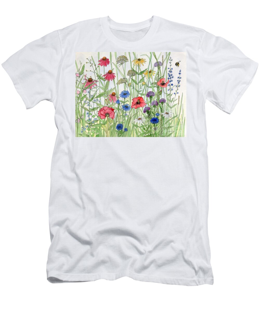 Flowers T-Shirt featuring the painting Garden Flower Medley Watercolor by Laurie Rohner