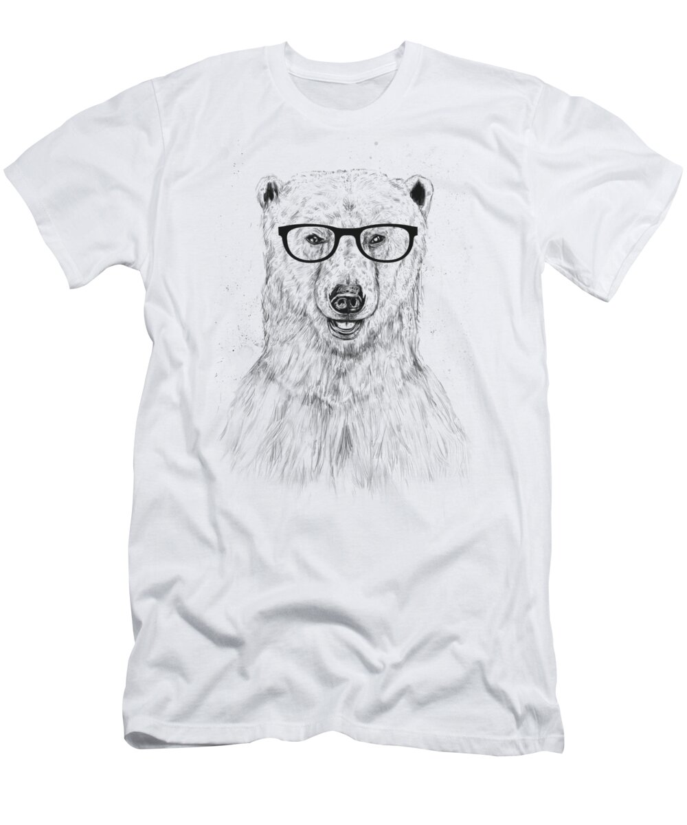 Bear T-Shirt featuring the drawing Geek bear by Balazs Solti