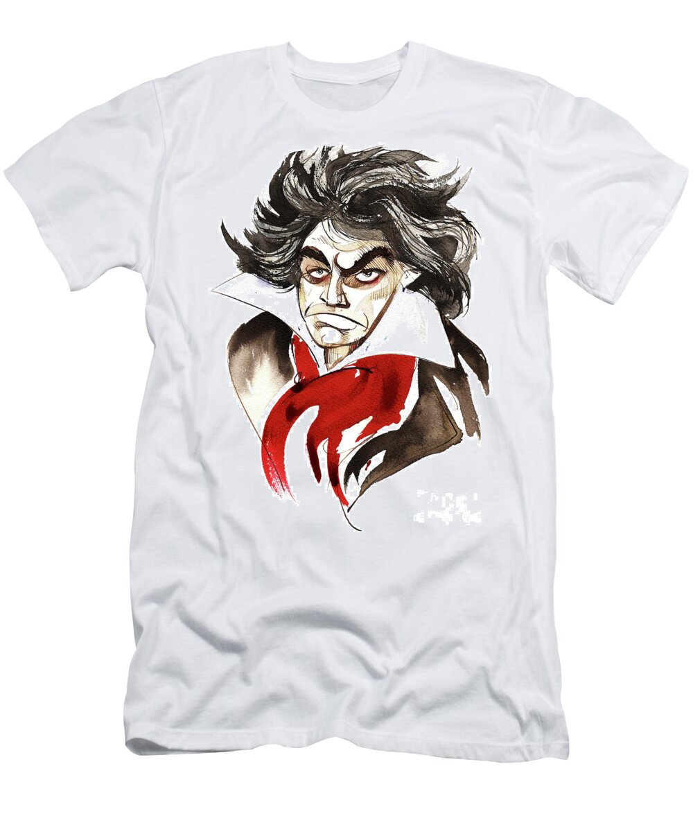 Contemporary Art T-Shirt featuring the painting German Composer Ludwig Van Beethoven by Neale Osborne
