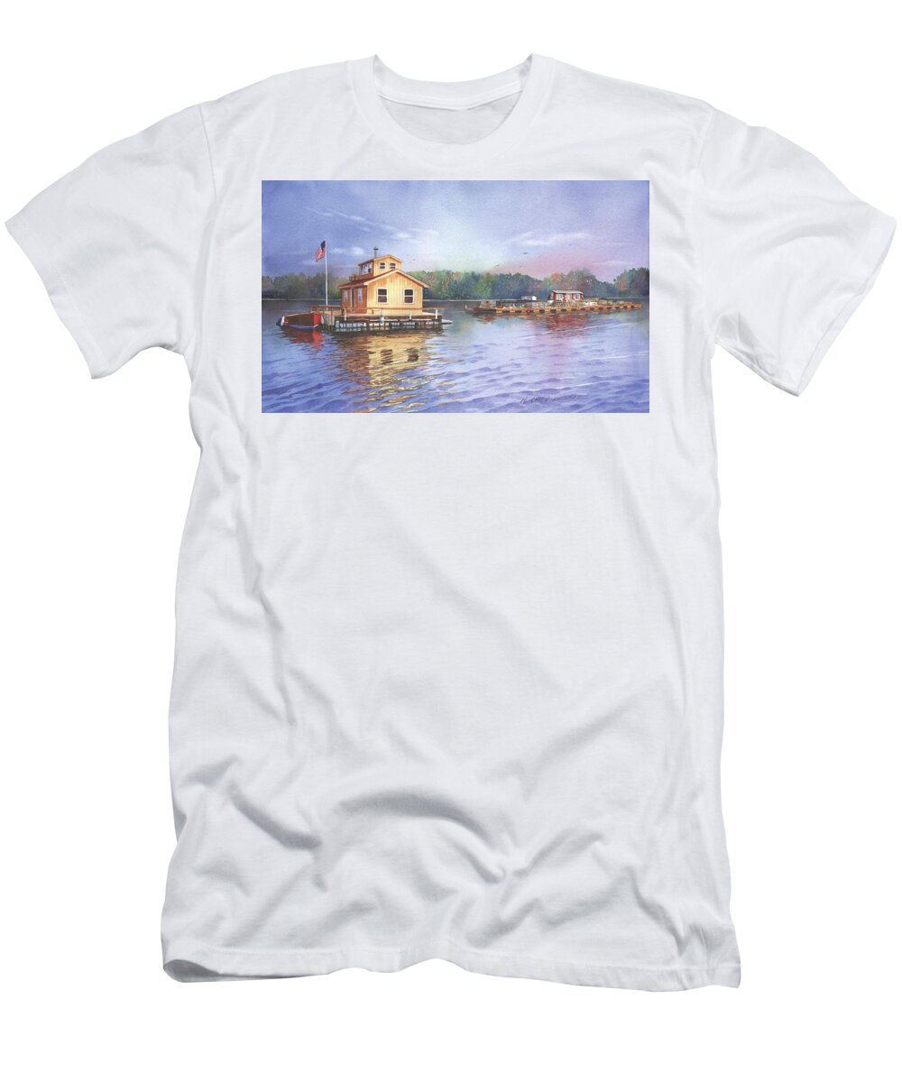 Glen Island T-Shirt featuring the painting Glen Island Creek Houseboats by Marguerite Chadwick-Juner