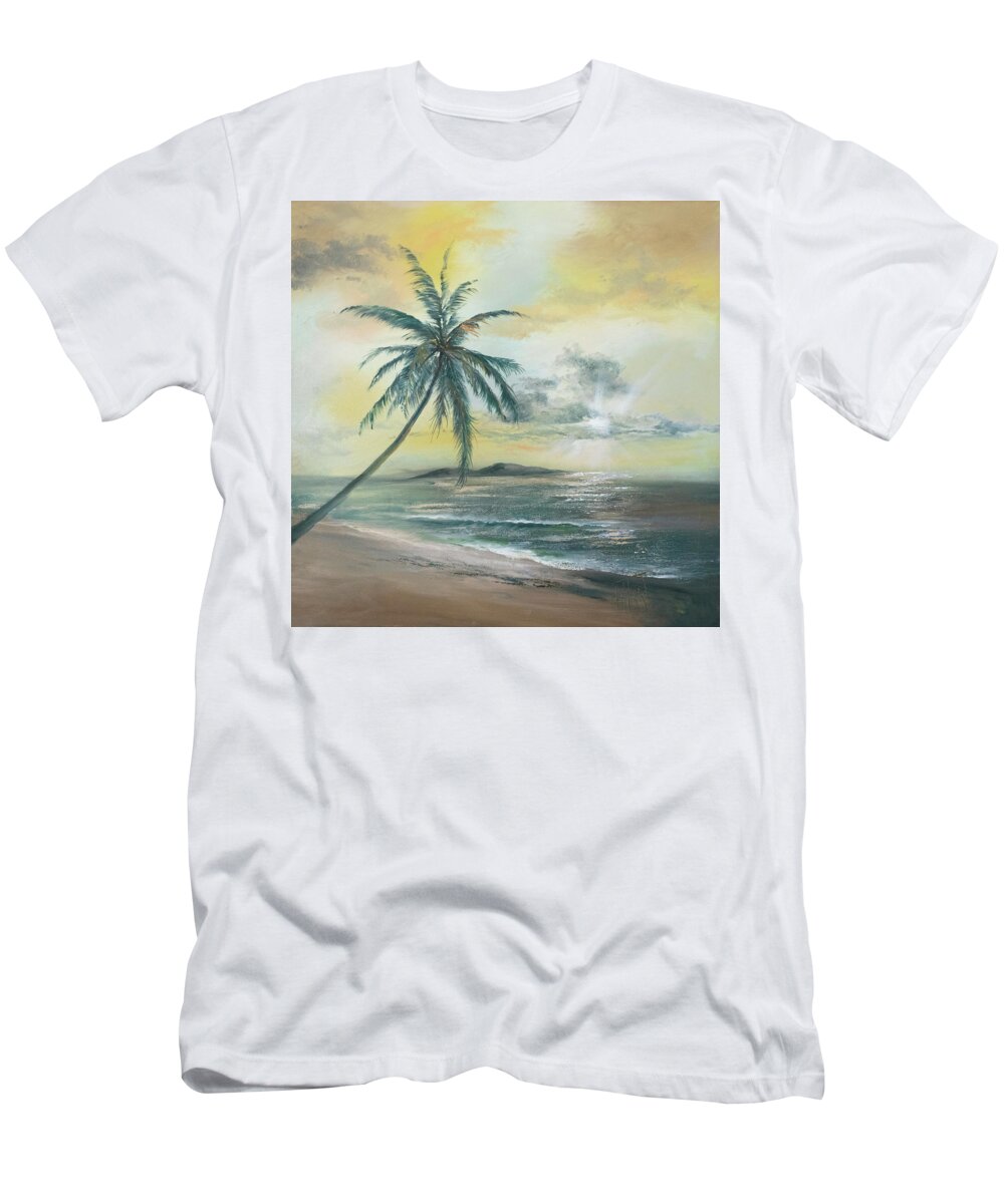 Sunset T-Shirt featuring the painting Golden Beach Sunset by Lynne Pittard