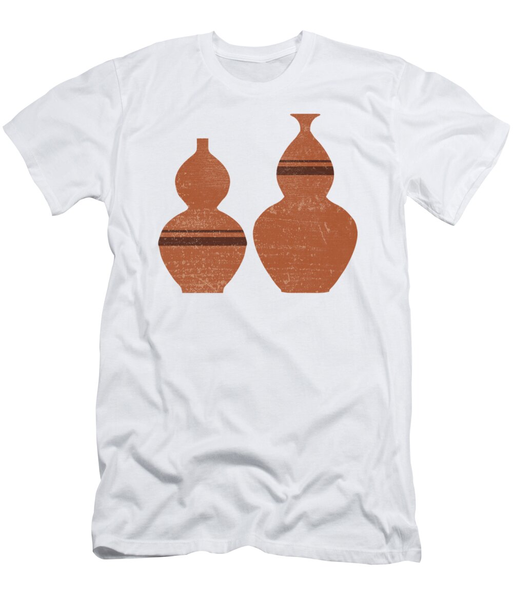 Abstract T-Shirt featuring the mixed media Greek Pottery 33 - Double Bubble Vase - Terracotta Series - Modern, Contemporary, Minimal Abstract by Studio Grafiikka