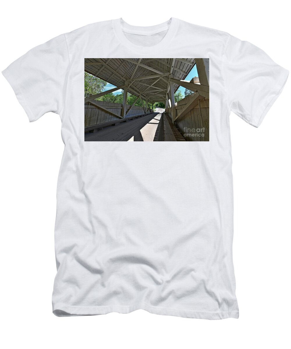 Covered Bridge T-Shirt featuring the photograph Greenbanks Hollow by Steve Brown
