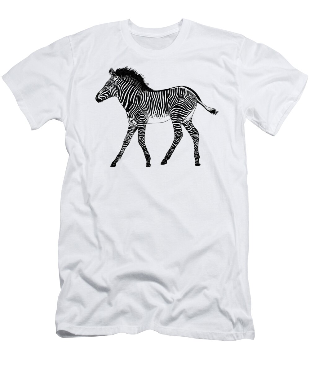 Zebra T-Shirt featuring the drawing Grevy's zebra foal by Loren Dowding