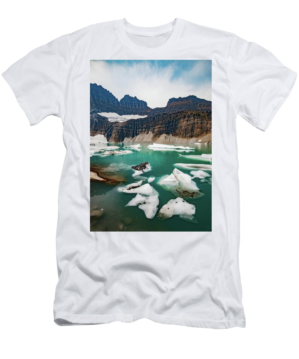 Glacial Lake T-Shirt featuring the photograph Grinnell Glacial Lake at Glacier National Park by Lon Dittrick