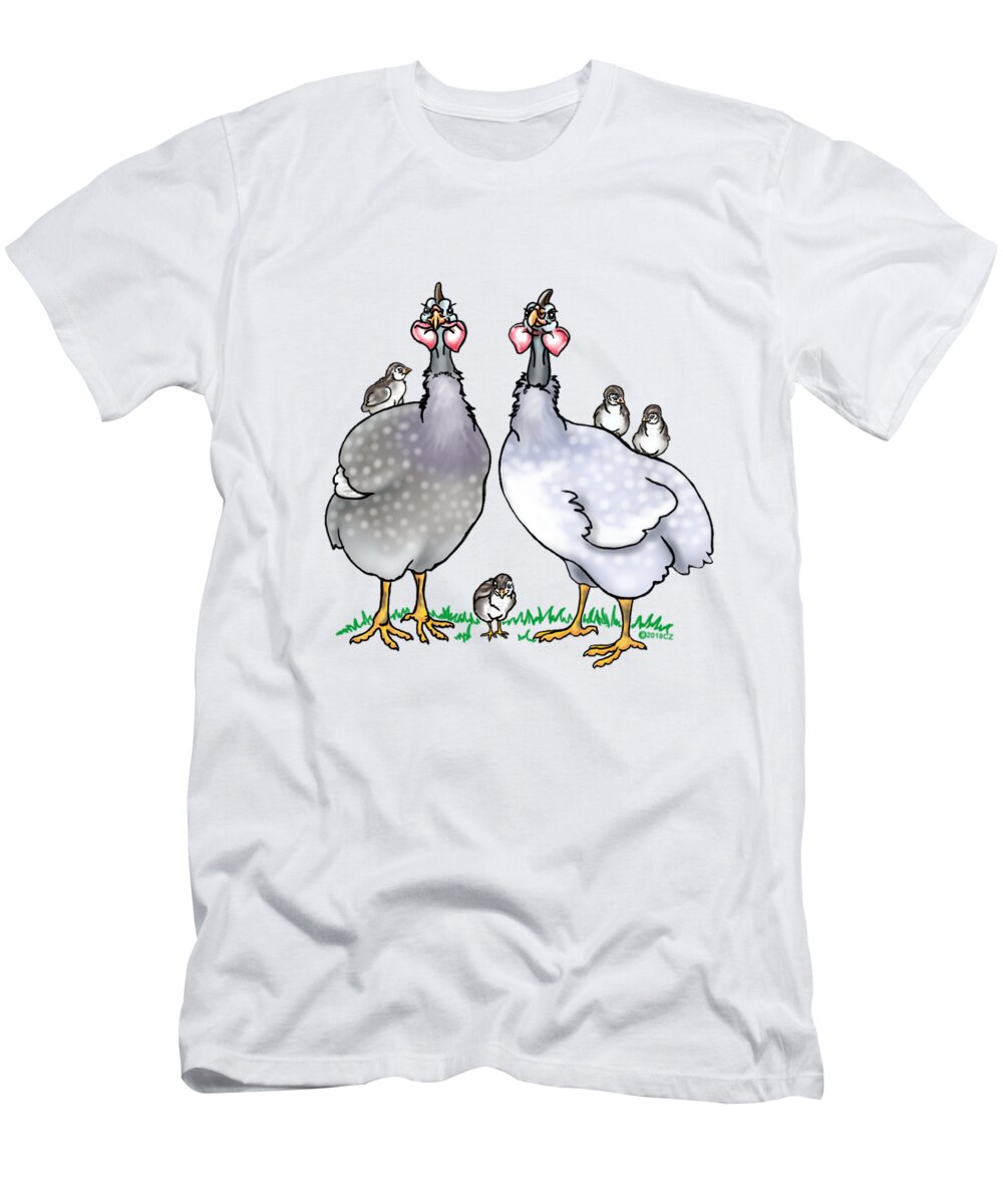 Guinea T-Shirt featuring the digital art Guinea Fowl family by Chickenzoo Art