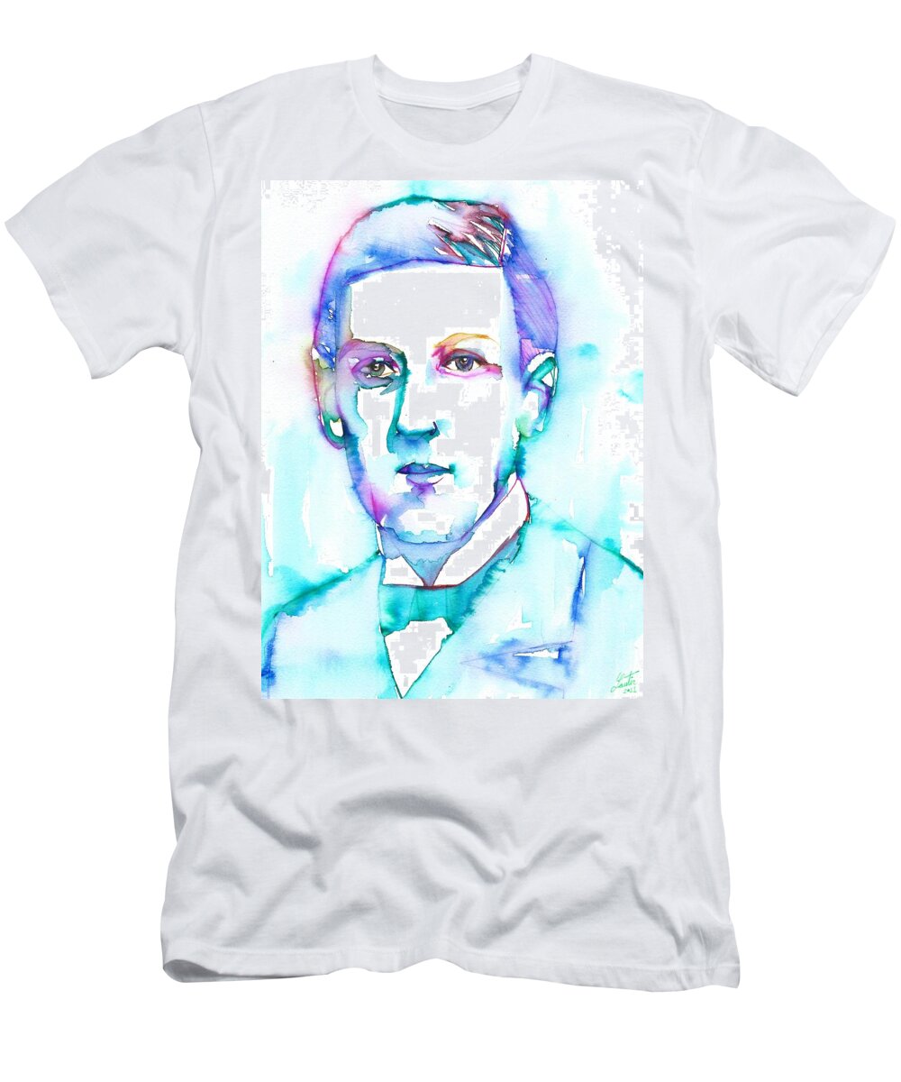 Lovecraft T-Shirt featuring the painting H. P. LOVECRAFT - watercolor portrait.7 by Fabrizio Cassetta