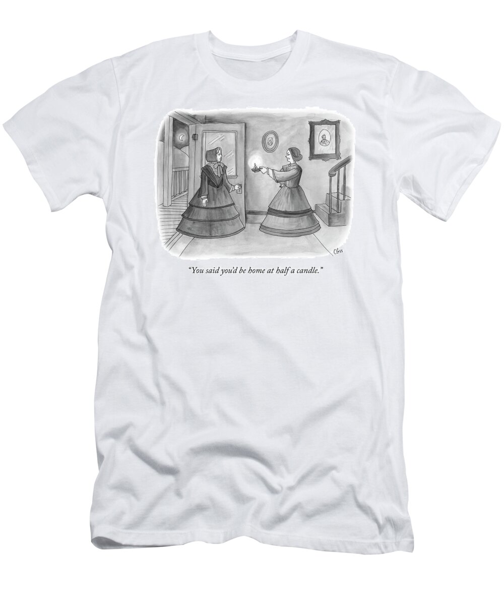Caitlin Cass T-Shirt featuring the drawing Half A Candle by Caitlin Cass